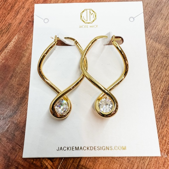 NWT Jackie Mack Gold Infinity Hoop Earrings with Crystal Accents - Picture 2 of 3